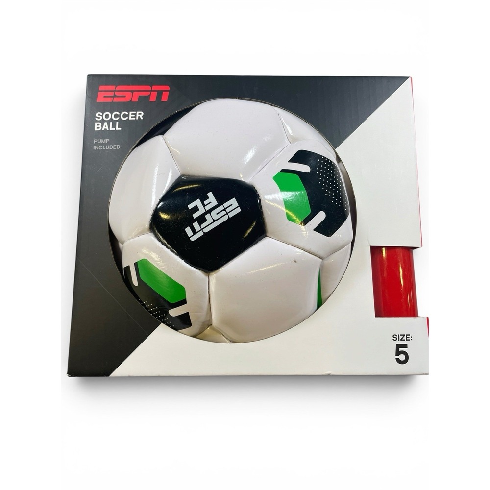 ESPN FC Soccer Ball Size 5 with Pump – Black & White | New